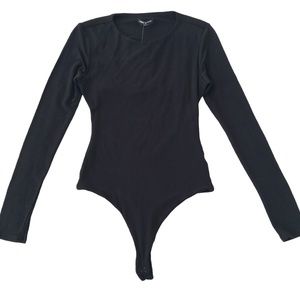 Naked Wardrobe Cut Out Back Long Sleeve Bodysuit Black Medium